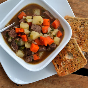 Classic Beef Stew with Potatoes, Carrots, Celery & Crusty Bread