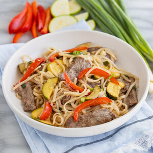 Steak & Rice Noodle Stir-Fry with Zucchini, Bell Pepper & Green Onion