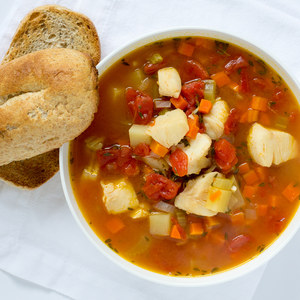 Manhattan Fish Chowder with Halibut & Crusty Bread