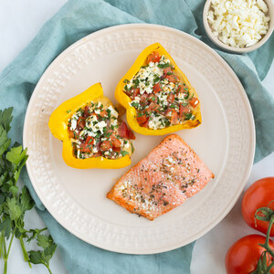 Italian Baked Salmon with Hummus, Tomato & Feta Stuffed Peppers