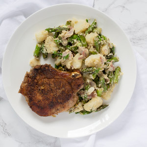 Pan-Fried Pork Chops with Warm Asparagus-Potato Salad