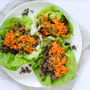 Thai Ground Beef & Carrot Lettuce Wraps