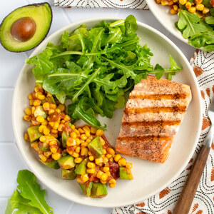 Grilled Salmon with Avocado-Corn Salsa & Dressed Arugula
