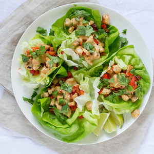 Thai Chicken & Bell Pepper Lettuce Wraps with Peanut Sauce