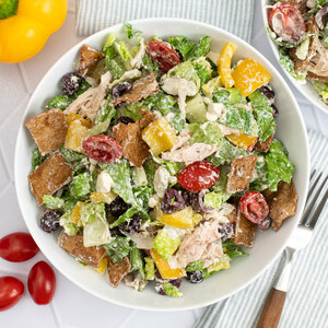 Tzatziki-Dressed Salad with Chicken, Pita Chips, Olives & Feta