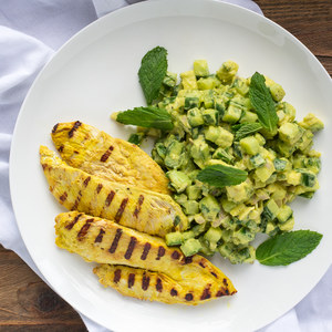Grilled Turmeric Chicken with Minty Cucumber-Avocado Salad