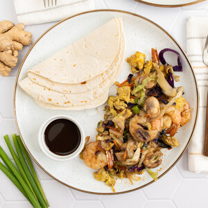 "Moo Shu" Shrimp Wraps with Egg, Mushroom, Cabbage & Green Onion
