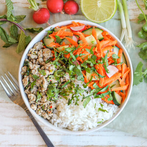 Turkey "Banh Mi" Rice Bowl with Pickled Veggies, Cilantro & Mint