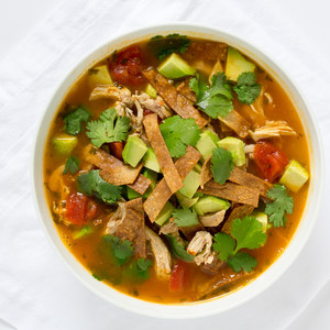 Mexican Chicken Soup with Avocado & Tortilla Crisps