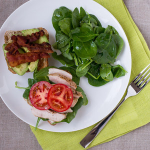 California Club Sandwich with Lemony Spinach Salad