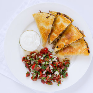 Cheeseburger Quesadilla with Pico de Gallo & Greek Yogurt