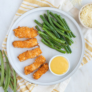 Garlic-Parmesan Chicken Tenders with Green Beans & Honey Mustard Dip
