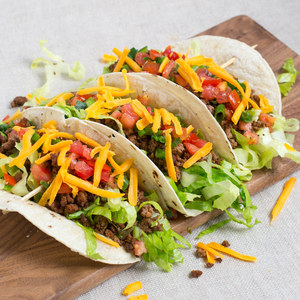 Soft Beef Tacos with Shredded Romaine, Cheddar & Spicy Salsa