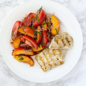 Grilled Cod with Peach, Tomato & Basil Salad