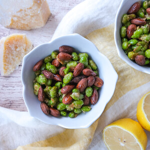 Parmesan Roasted Edamame with Lemon & Almonds
