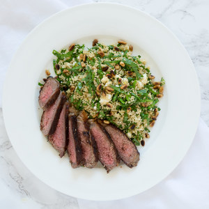 Striploin Steak with Couscous, Spinach & Feta Salad