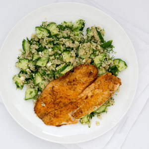 Pan-Fried Tilapia with Quinoa, Cucumber & Feta Salad