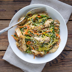 Thai Chicken & Zucchini Noodle Salad with Spicy Peanut Sauce