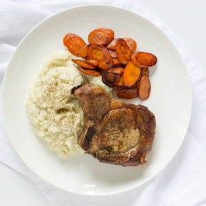Pan-Fried Pork Chops with Sautéed Carrots & Cauliflower Mash