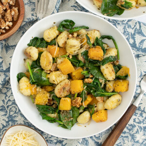 Basil Pesto Gnocchi with Butternut Squash, Spinach, Walnuts & Parmesan