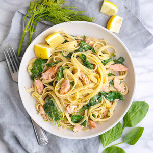 Salmon Fettuccine Alfredo with Spinach, Lemon & Dill