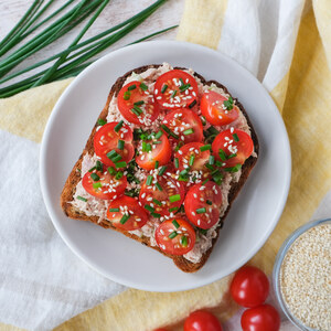 Miso Tuna Salad Toast with Tomato, Chives & Sesame Seeds