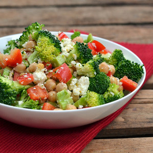 Broccoli, Bell Pepper & Chickpea Salad with Feta & Zesty Lemon Dressing