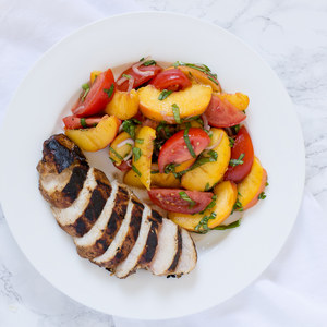 Balsamic Grilled Chicken with Peach, Tomato & Basil Salad