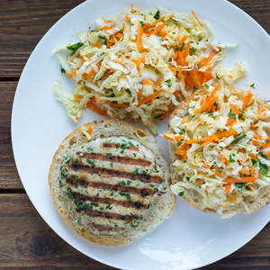 Thai-Inspired Turkey Burgers with Napa Cabbage Slaw