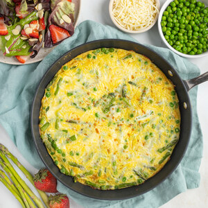 Cheesy Asparagus & Pea Frittata with Strawberry Balsamic Green Salad