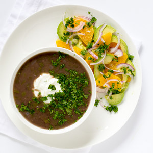 Black Bean Soup with Orange, Avocado & Red Onion Salad