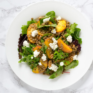 Lentil, Peach & Greens Salad with Goat Cheese & Walnuts