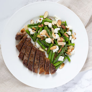 Ribeye Steak with Asparagus, Almond & Goat Cheese Salad