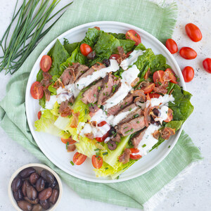 Steak Salad with Tomatoes, Prosciutto, Olives & Blue Cheese Dressing