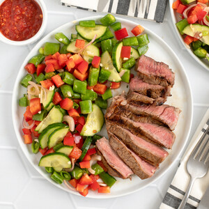 Grilled Brown Sugar-Chili Steak with Cucumber, Pepper & Snap Pea Salad