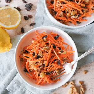 Carrot Salad with Walnuts, Raisins & Lemon-Poppy Seed Dressing