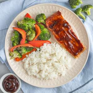 Baked BBQ Salmon with Cajun-Spiced Broccoli, Bell Pepper & Rice