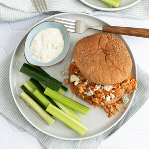 Buffalo Chicken Sloppy Joes with Blue Cheese, Celery & Cucumber Sticks